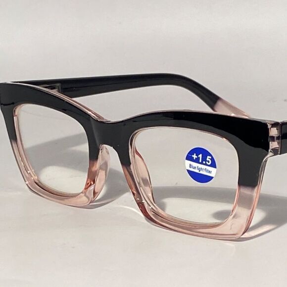1294 Gretchen Reading Glasses 1.5 Square Black Pink Gradient Frames NWT - Picture 8 of 9